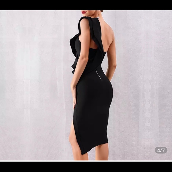 One shoulder ruffle bodycon bandage dress - Picture 3 of 4